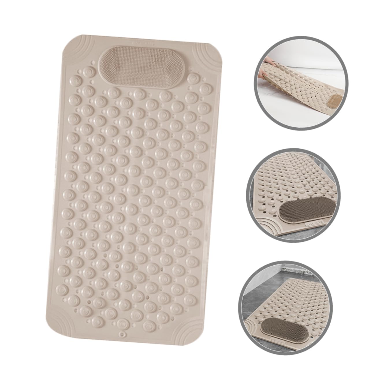 Mobestech Alfombrilla para Ducha Antideslizante de PVC Beige con Ventosas y Orificios de Drenaje, Almohadilla de Masaje para Pies Resistente y Exfoliante para Baño