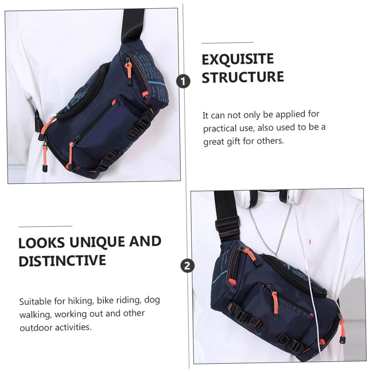 TOYANDONA Bolso de Pecho de Gran Capacidad para Actividades Bolso de Hombro Casual para Senderismo