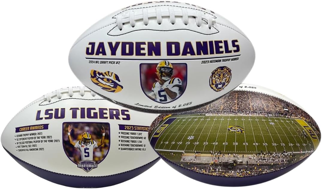 NIKCO SPORTS Jayden Daniels LSU Tigers 2024 Draft Football | Limited Edition of 2,024 | Heisman Trophy Winner | Exclusive College NCAA Collectible Gift Fan Memorabilia with Certificate of Authenticity
