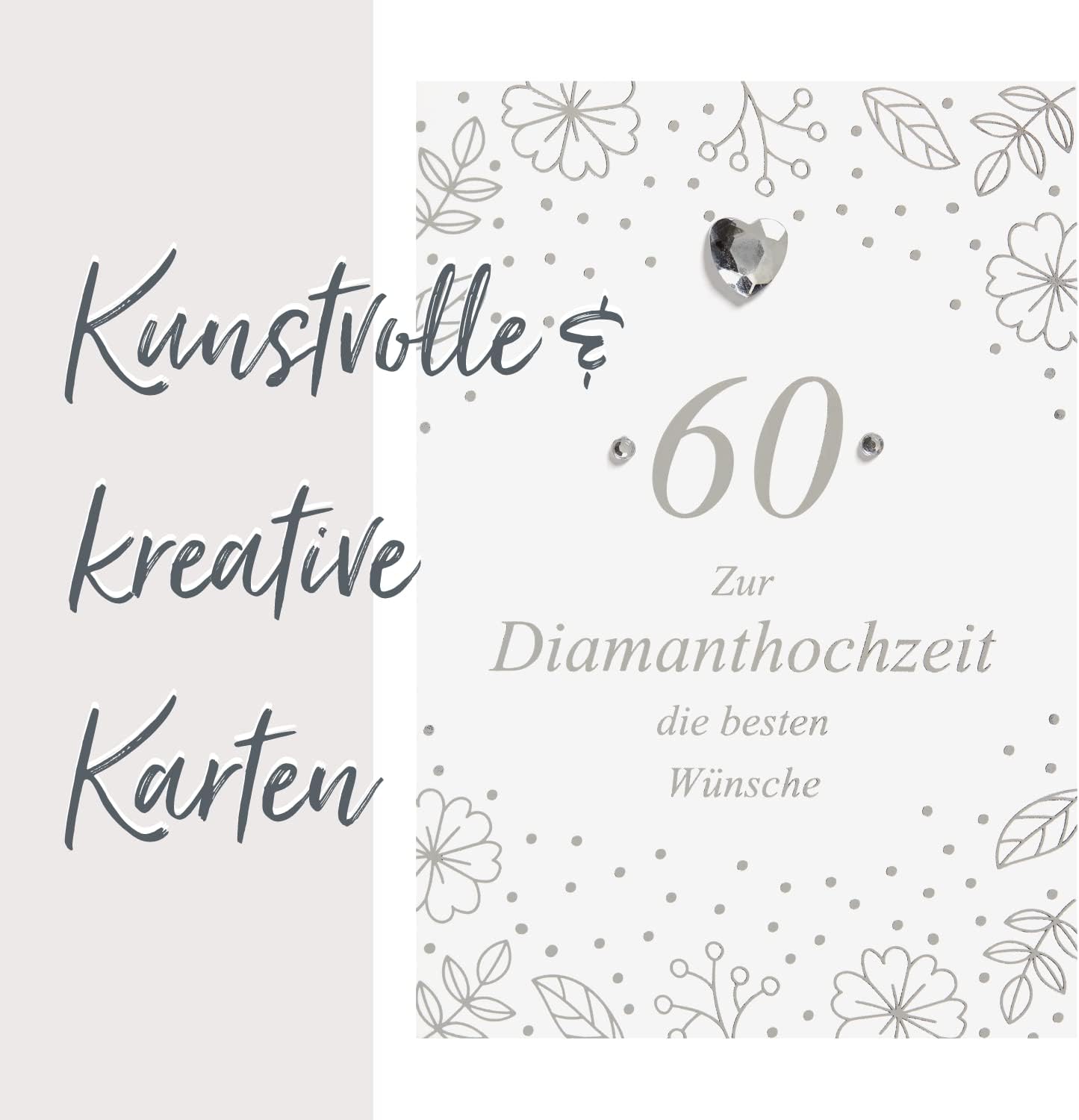 Diamond Wedding Card with Flower Motif - Basic Classic Collection - Premium Quality Diamond Wedding Card - Lovely Wedding Gift with Envelope - 11.6 x 16.6 cm
