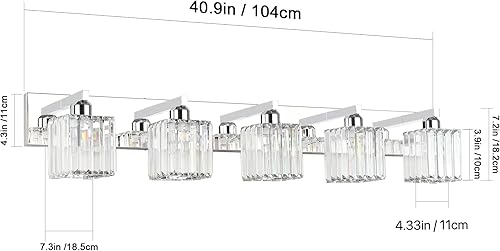 Miniatura 6 de Aipsun Lámparas de baño modernas para baño, lámpara de tocador de cristal cromada, 5 luces (excluye la bombilla)