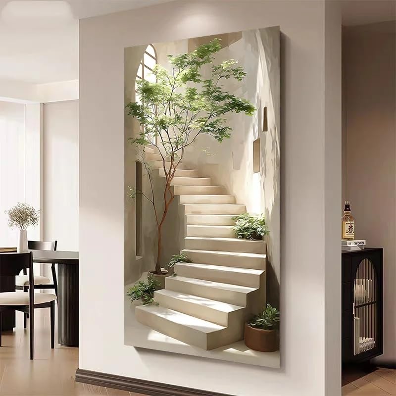 Lienzo impreso con escalera hacia la vegetación para crear un oasis en tu sala de estar