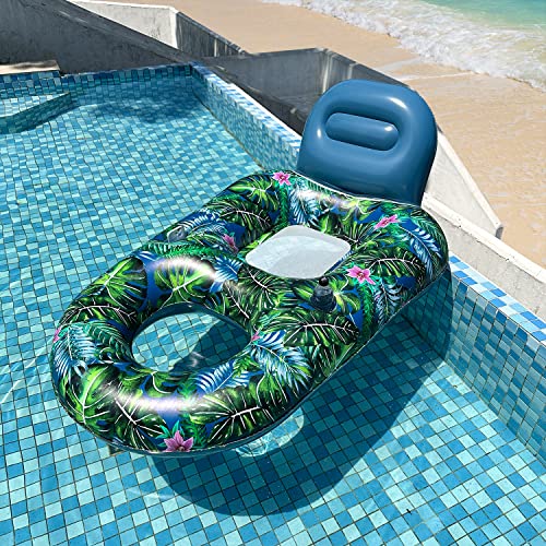 Finduwill Large Pool Lounger Floats - 2Pack 65'' X 42'' Oversized Pool Lounger For Adults, Inflatable Pool Floaties With Cup Holder, Backrest, Footrest, Ultra-Comfort Pool Lounge (Xl, Blue/Green) #TOP4