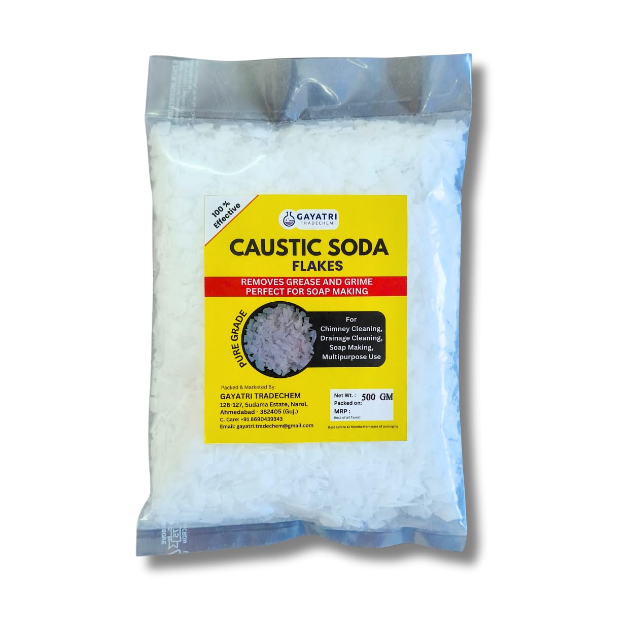 Caustic Soda Flakes Drainage Block Remover, Chimney Cleaning, Drain and Sink Cleaner, Best Soap Making Flakes - 500 GM by Gayatri Tradechem