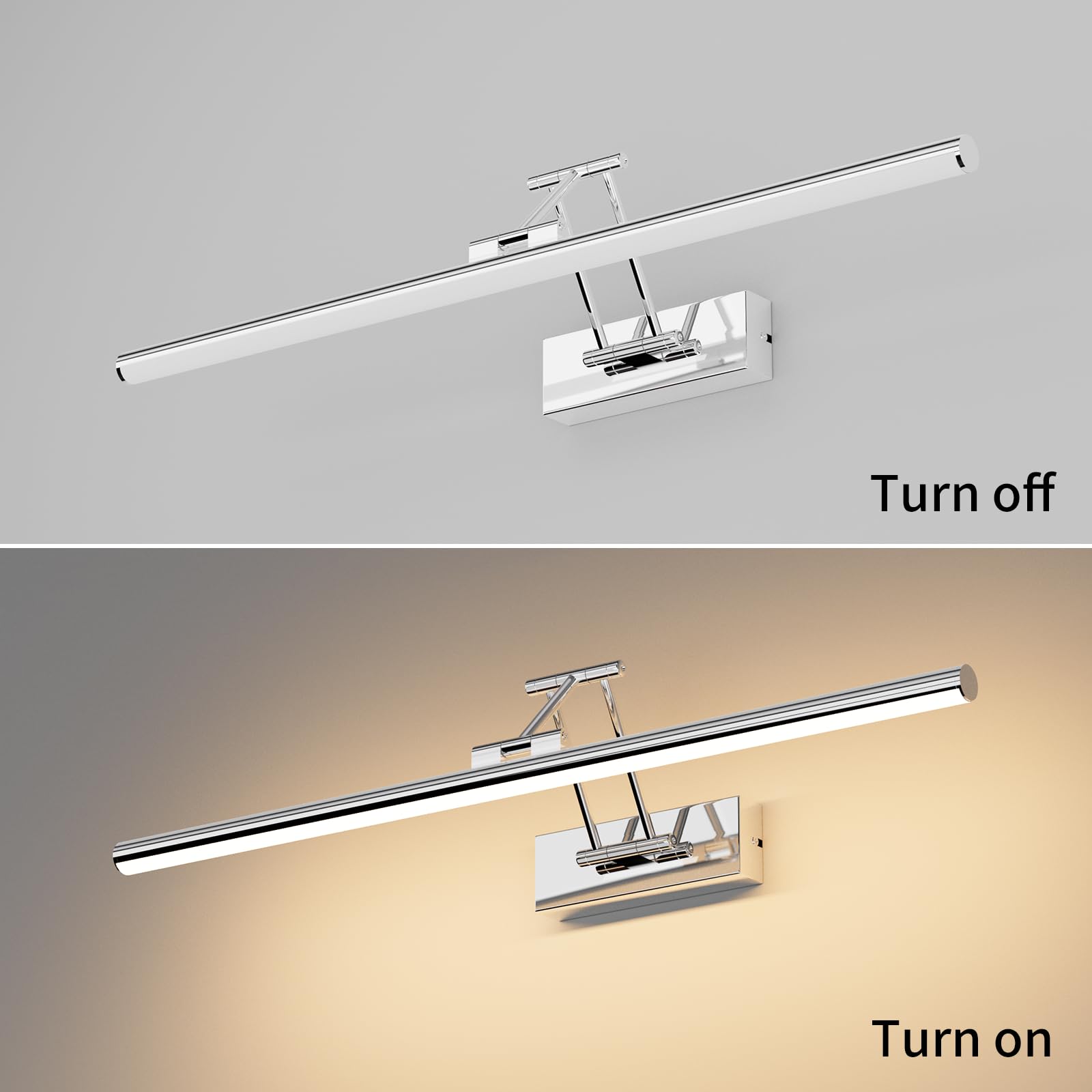 Klighten LED Lámpara de Espejo LED 60cm, Luz LED para espejo 20W 1500 LM,Lamparas Espejo Giratorias para Baño IP44,Aplique de Espejo de Baño,Blanco cálido 3000K,Chrome
