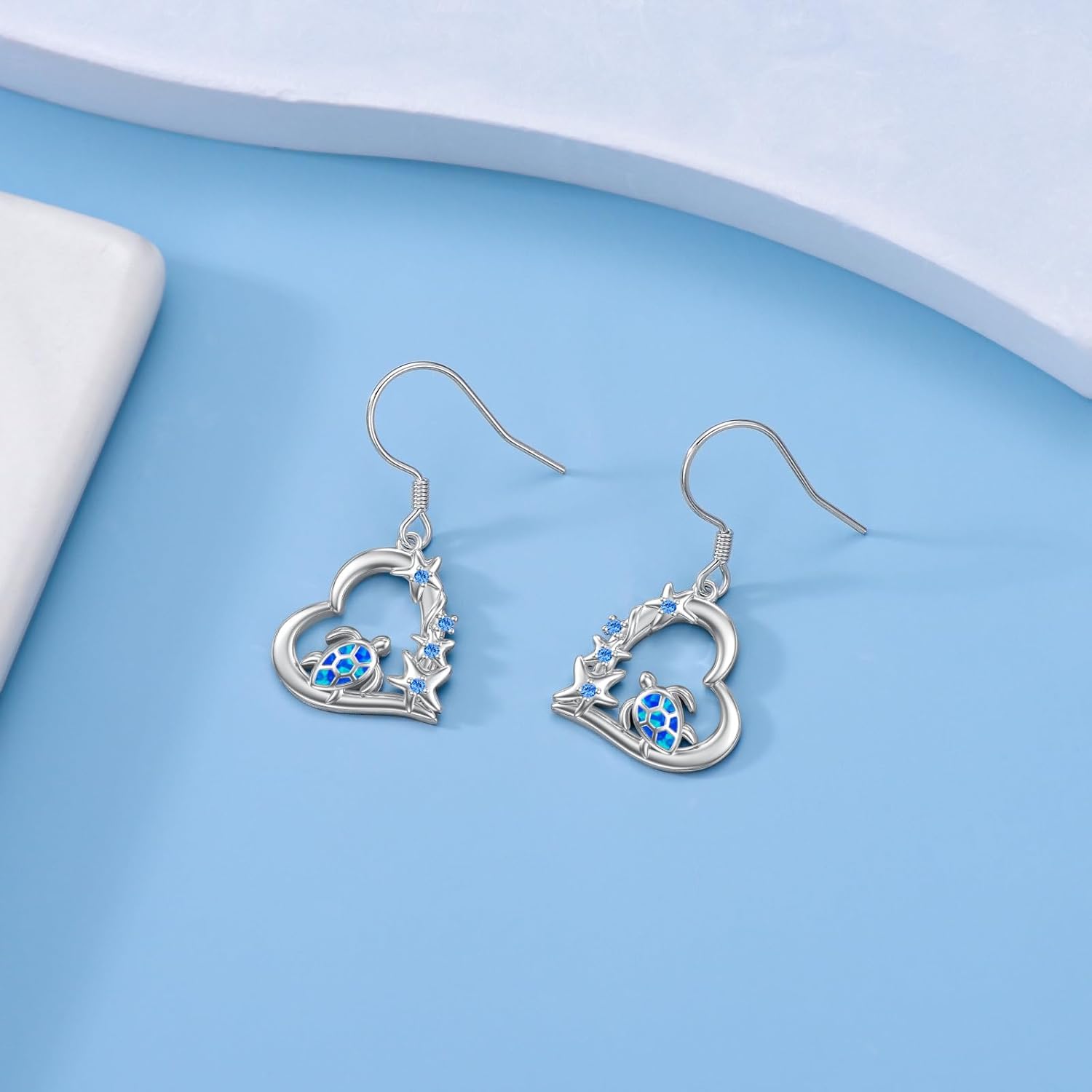 VONALA Mermaid Earrings 925 Sterling Silver Sea Turtle Starfish Earrings Heart Little Mermaid Dangling Dangle Earrings Ocean Jewelry Gift for Women