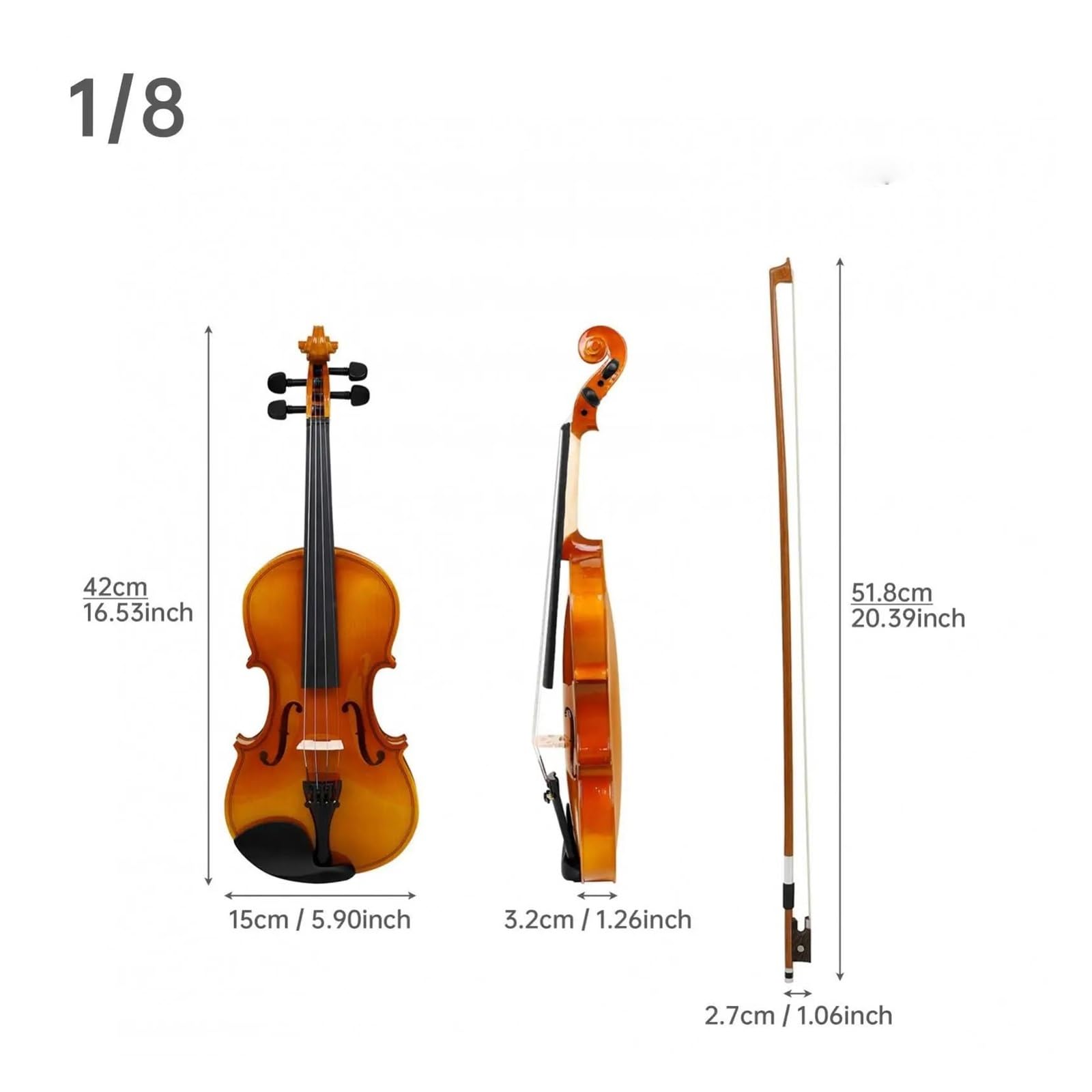 Violino Acustico In Legno Massello Da 1/4 1 Pezzo Adatto Ai Principianti Violino(1/8)
