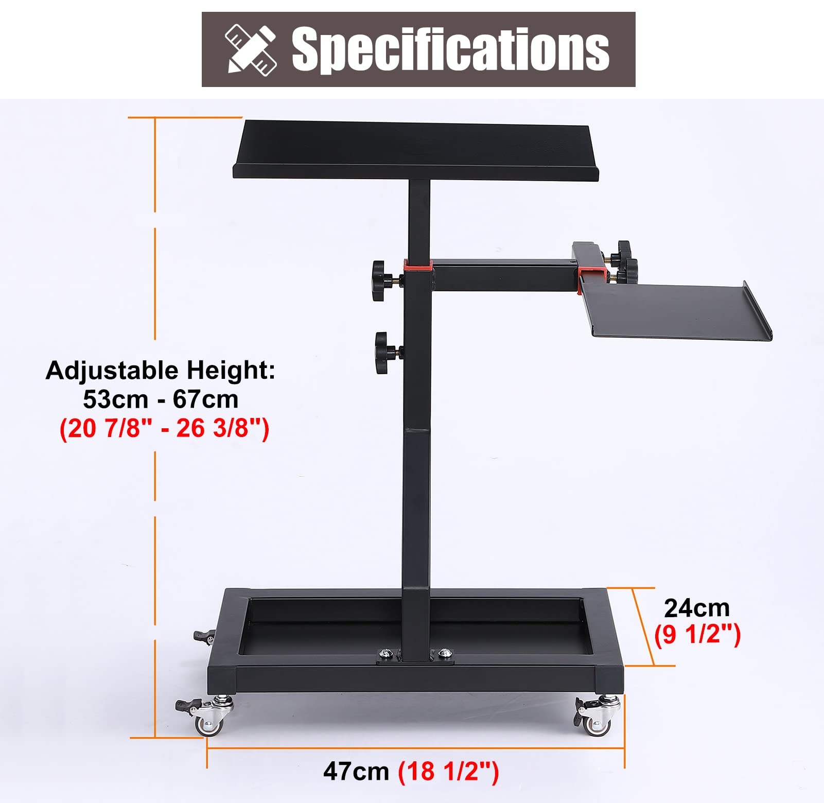 Bandeja De Soporte para Teclado Y Ratón, Escritorio De Pie De Altura Ajustable con 4 Ruedas, Soporte para Teclado De Carreras con Ruedas, Fácil De Mover Y Montar,