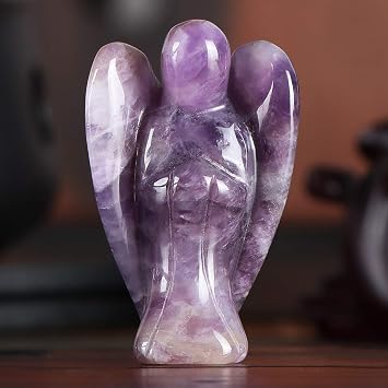 Artistone 2inch Amethyst Angel, Angel Healing Crystal Hand-Carved Gemstone Crystal Figurine Statue Guardian Pocket Angel with Gift Box
