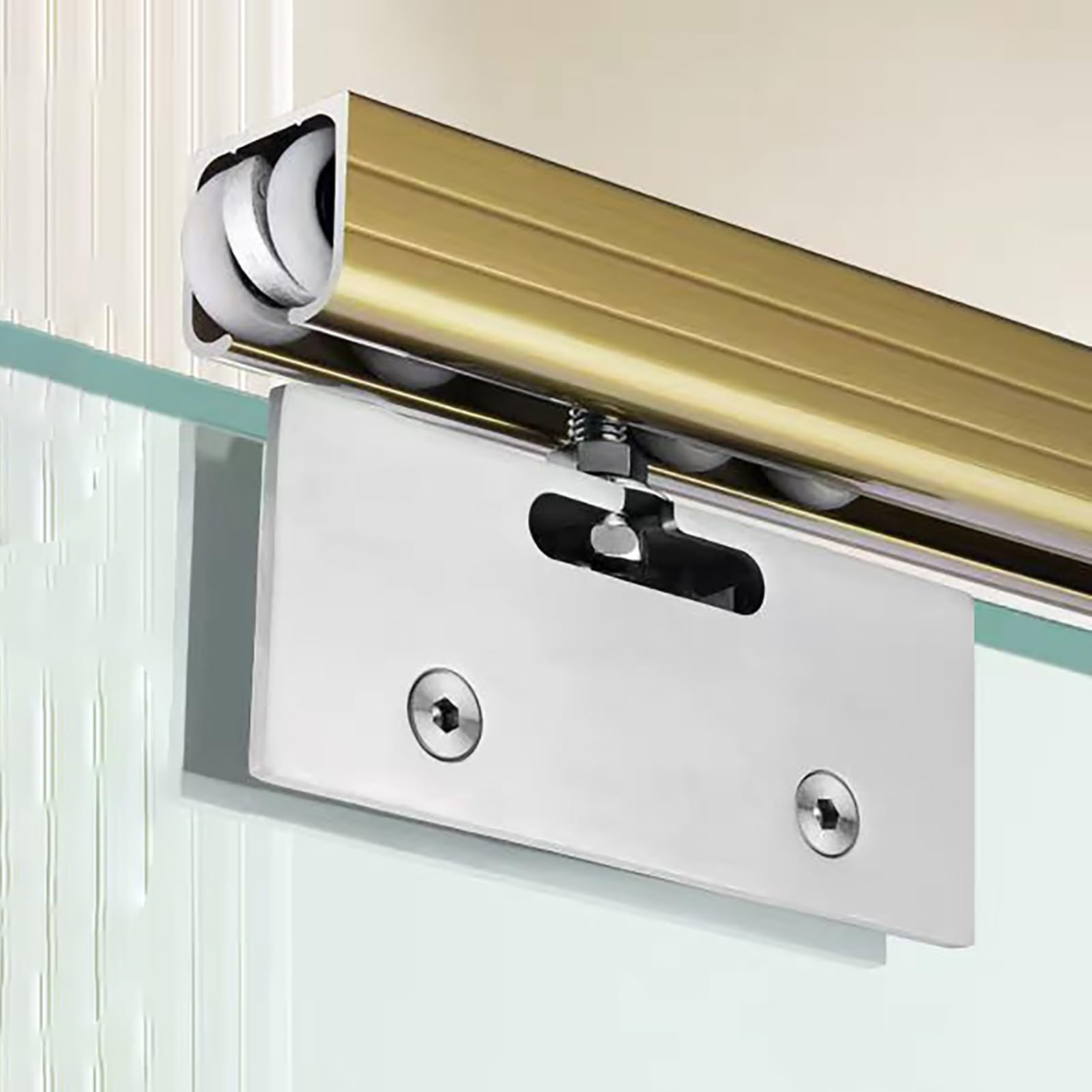 Guia Puerta Corredera Riel de Armario de Montaje Superior para Puertas Corredizas, Rodillos de Repuesto para Puertas Corredizas de Vidrio, Juego de Herrajes(Champagne,3.6m/12ft)