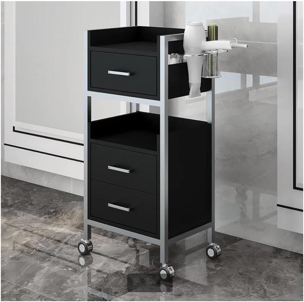 Beauty Salon Trolley Cart with Wheels - Free Standing Storage Cabinet for Hair Stylist Salon Table and Beauty Station - Versatile Nizer for Bedroom and Salon,Black-B-40X30X86Cm