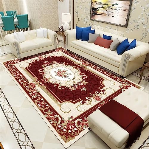 Tapis rouge floral géométrique 40x60cm, solution lavable anti-taches - 2