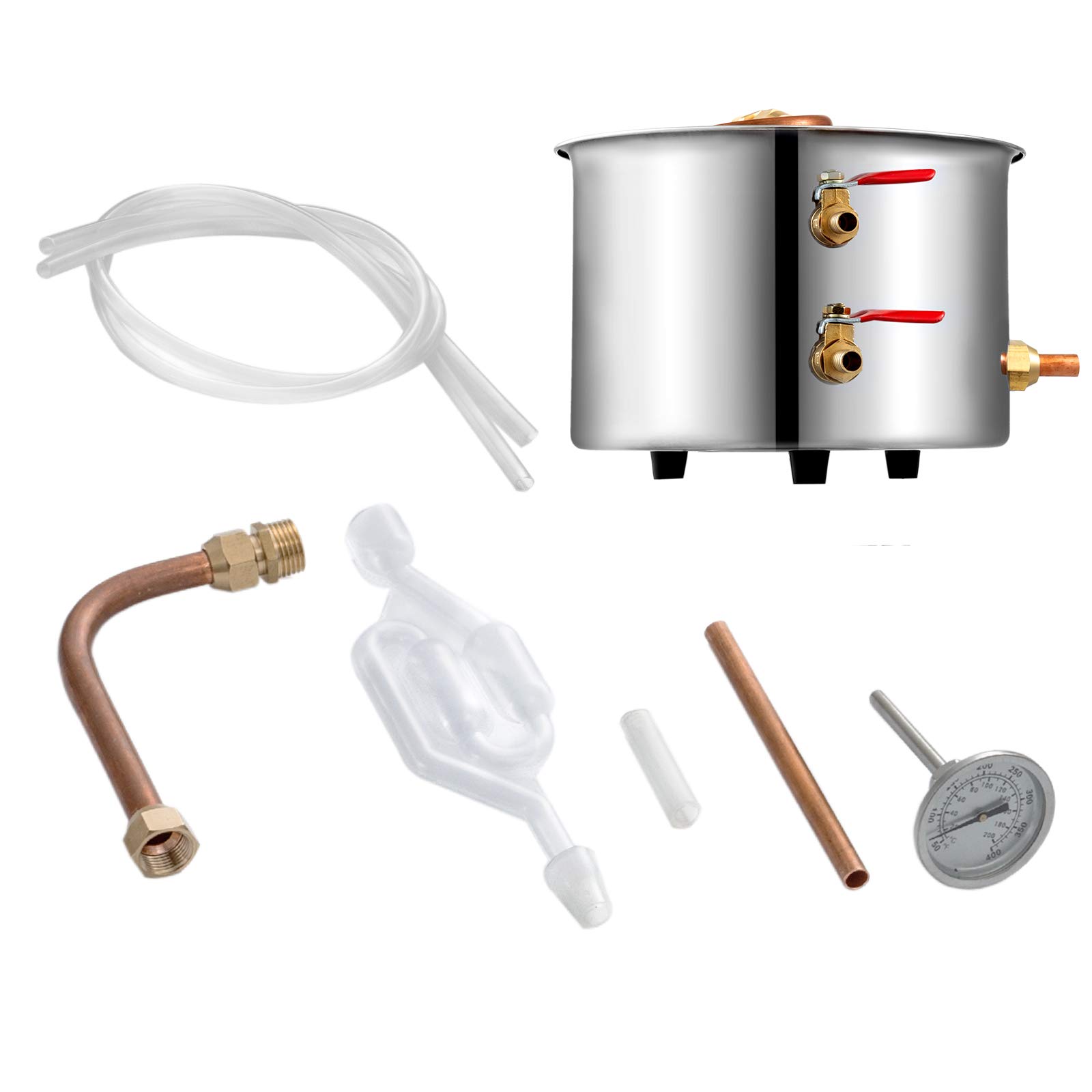 VEVOR La Caldaia per Acqua Distillata 3 Gal, La Caldaia per Acqua al Chiaro di Luna, per Acqua Distillata, Distillatore d'Acqua Alcolica, Distillazione del Vino 3 Gal, Acciaio(argento) e Rame Rosso