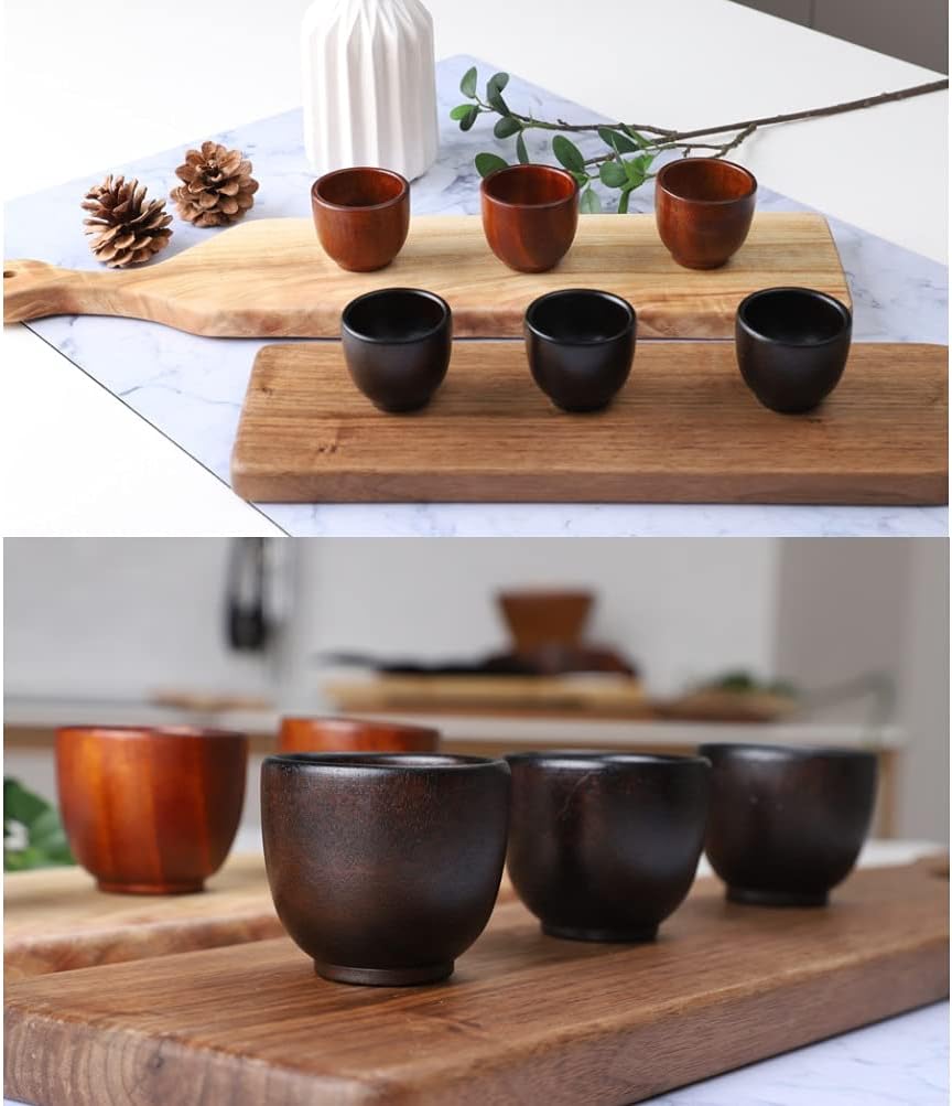 Korean Traditional Handmade Lacquered Wood, Soju Tea Cup 2 Pcs Gift Box Set, Solid Wooden Shot for Soju, Sake, Liquor and Tea (Premium Jar Cup)
