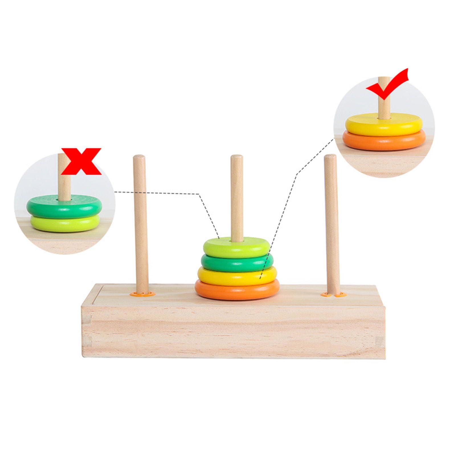 Tower of Hanoi, 10 Rings Puzzle Wooden Logic Toy with Storage Box Logic Puzzle Brain Teaser Intellectual Toy for Kids (Large Size) - Image 4