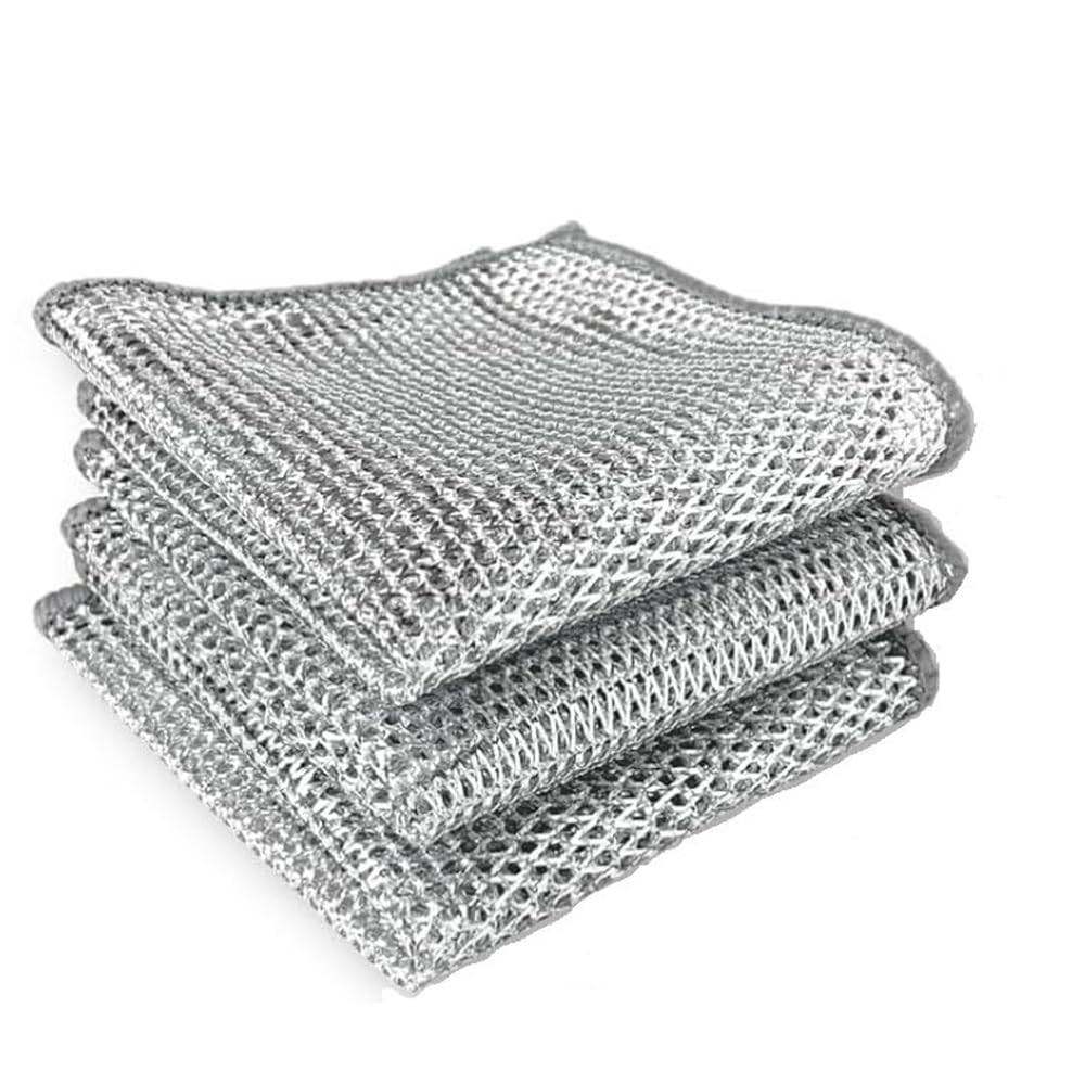 KLIMET Multipurpose Wire Dishwashing Rags for Wet and Dry Stainless Steel, Dish wash Cloth Reusable, Washable Scrubber Washing Dishes Sinks Counters Easy Rinsing Machine Washable (Pack of 3) (B0D7HQM936) Amazon Price History, Amazon Price Tracker
