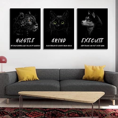Miniatura 5 de Lienzo decorativo motivacional para pared, 3 piezas, con citas inspiradoras negras, impresiones de empresario, ajetreo de empresario, lienzo,