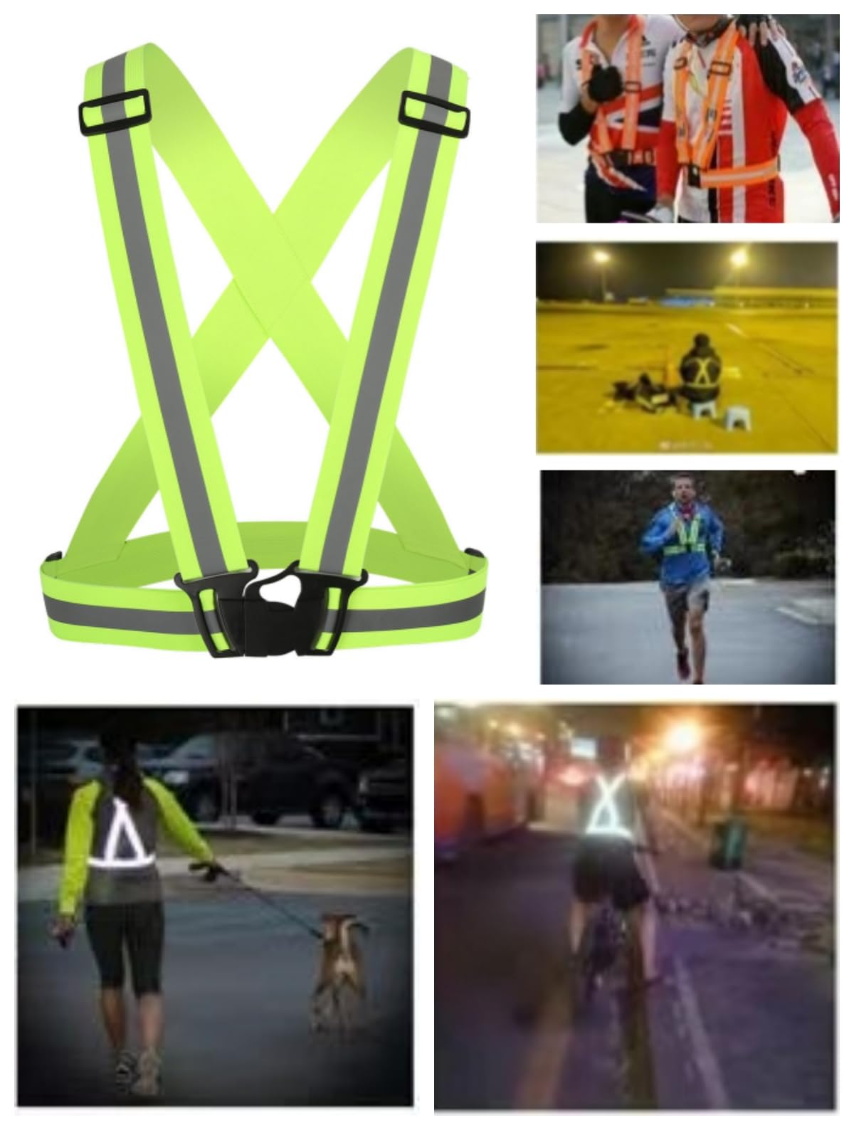 Chaleco reflectante elástico ajustable de 2 piezas con 4 cinturones reflectantes de alta visibilidad para correr por la noche, ciclismo, motociclismo, caminar, para hombres, mujeres y niños