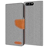 Verco für P10 Hülle, Schutzhülle für Huawei P10 Tasche Denim Textil Book Hülle Flip Hülle Klapphülle, Grau