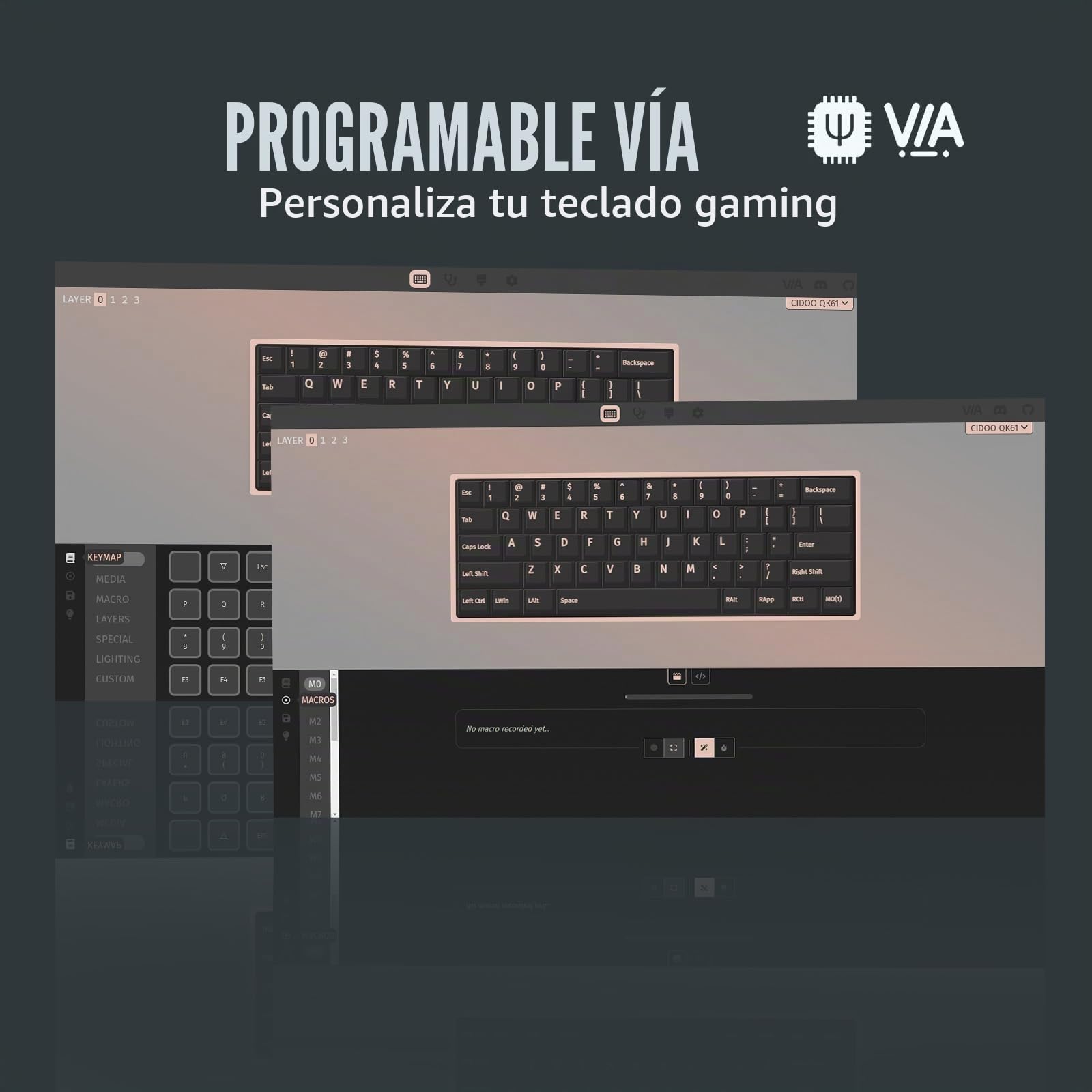 MechLands CIDOO QK61 V2 Via - Teclado programable 60% para Juegos, Teclado Personalizado Intercambiable en Caliente, Teclado mecánico con Placa de PC, RGB, batería de 3000 mAh para Win/Mac (Negro)