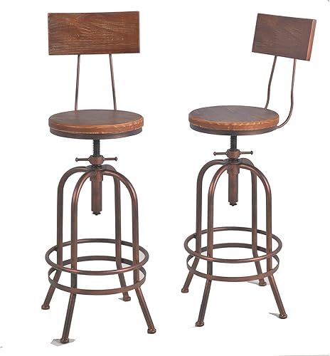 Miniatura 10 de Diwhy Taburete de bar industrial, de 26 a 32 pulgadas, ajustable, giratorio, de piel sintética, taburete de bar con reposapiés, para cocina,