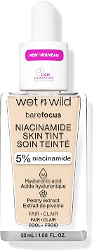 Wet n Wild Bare Focus Niacinamide Skin Tint, Hydrating Tinted Serum with Hyaluronic Acid, Lightweight Sheer-to-Medium Glow, Oil-Free Makeup, Fair