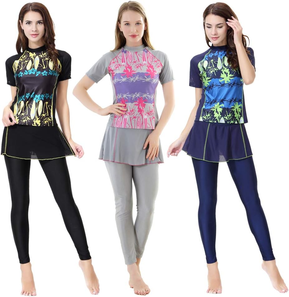 ShuoBeiter Modest Swimwear for Women Short Sleeve Swimsuit Burkini Modesty Swimming Costume Rash Guard Surfing Suit Beachwear