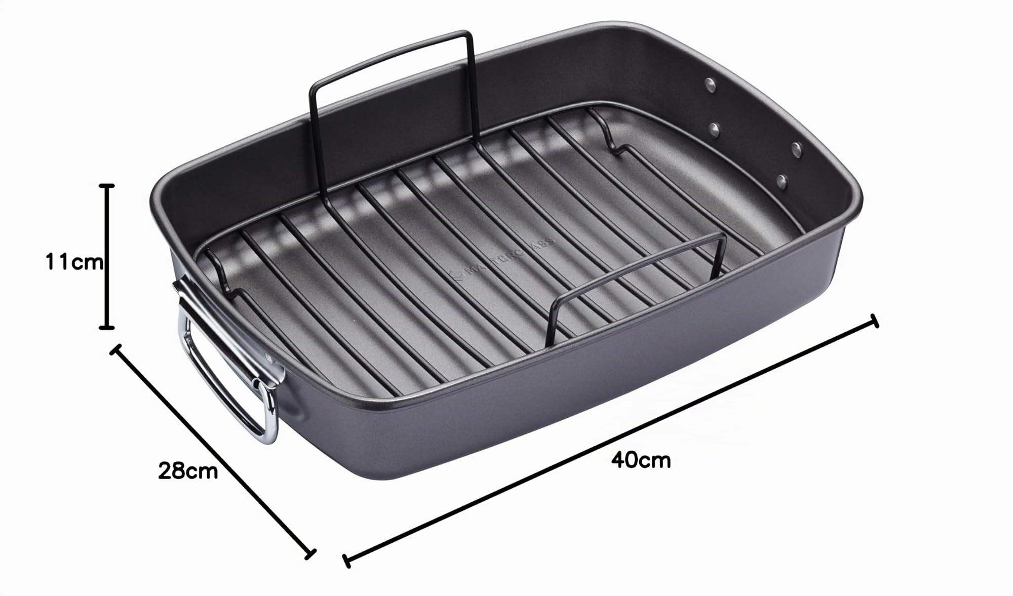 MasterClass Deep Roasting Tin mit Rack, Bratgeschirr für Backofen und Herd, Heavy Duty, rostfrei mit PTFE, PFOA und BPA frei Antihaft, spülmaschinenfest, 20-Jahres-Garantie, 40x28cm