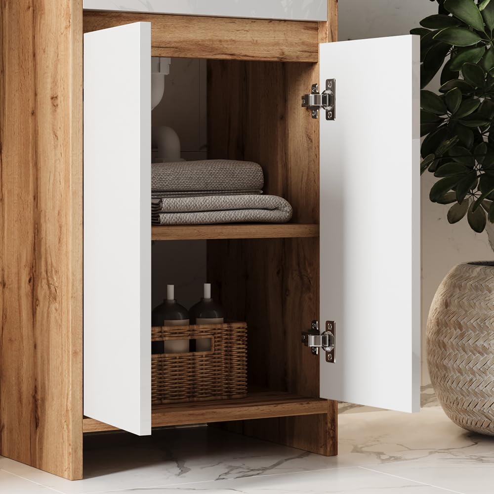 Vicco Set mobili bagno Lemgo, Rovere dorato, 49 cm, composto da mobile sottolavabo e lavabo