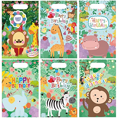 60 piezas Bolsas de Regalo,Bolsas cumpleaños infantil,Bolsa de fiesta,Bolsitas para Regalos,Bolsas chuches,Regalo Cumpleaños Infantil,Bolsa de Obsequio,Lindos animales de la selva,6 estilos Cover