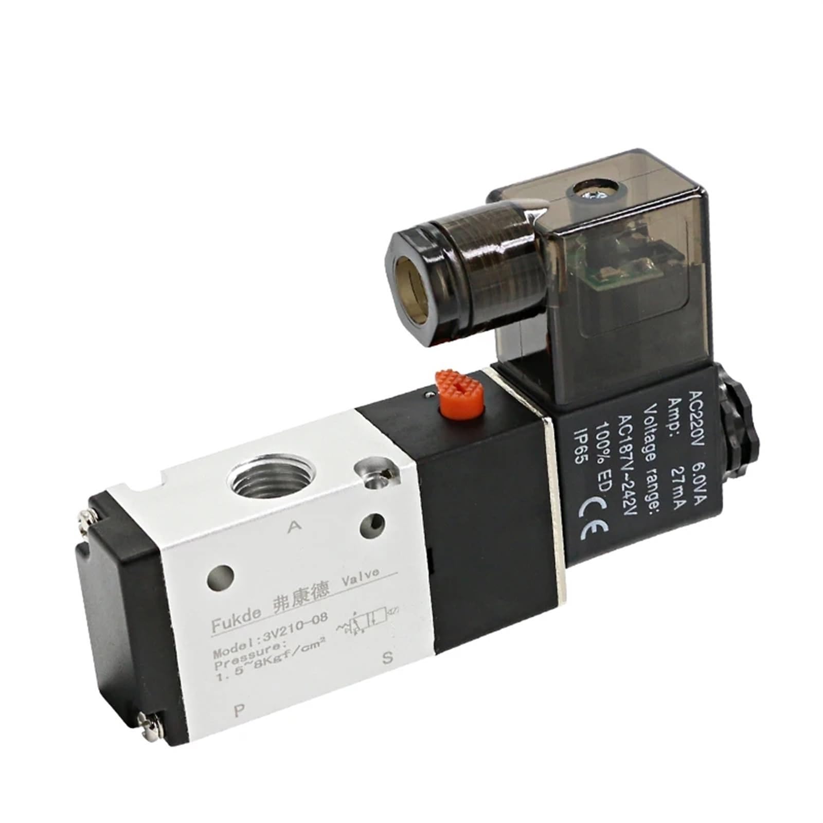 Bloque de electroválvula neumática 3V210-08 con silenciador, base de montaje, colector, 2/3/4/5/6, 3 puertos, 1 unidad(2 Row 8mm fitting,DC24V)
