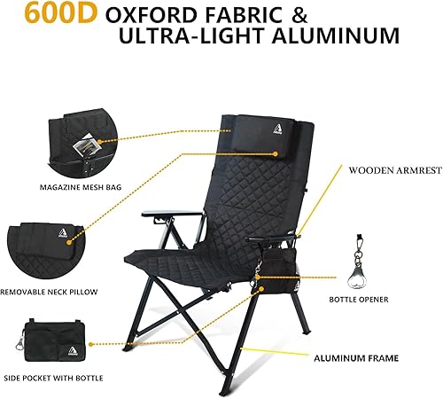 Miniatura 6 de Silla reclinable para campamento, paquete de 2, sillas plegables con respaldo alto ajustable de 4 etapas para adultos, resistente, silla reclinable