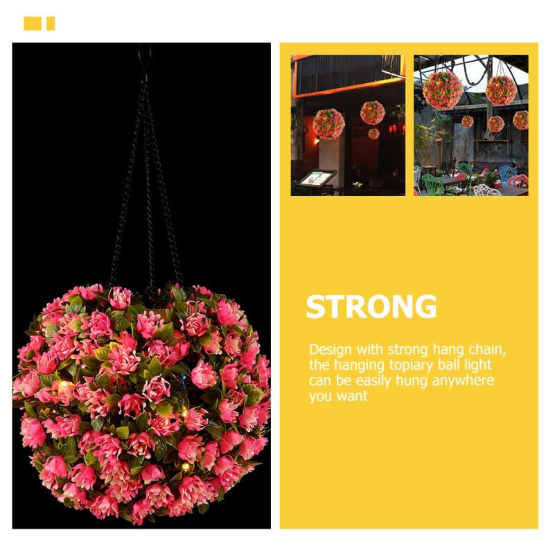 Image of DOITOOL Solar Flower Chandeliers Hanging Topiary Balls Outdoor Led Pink Artificial Plants Decorative Lights for Garden Patio Wedding 8.25X8.65X16.7 Inches