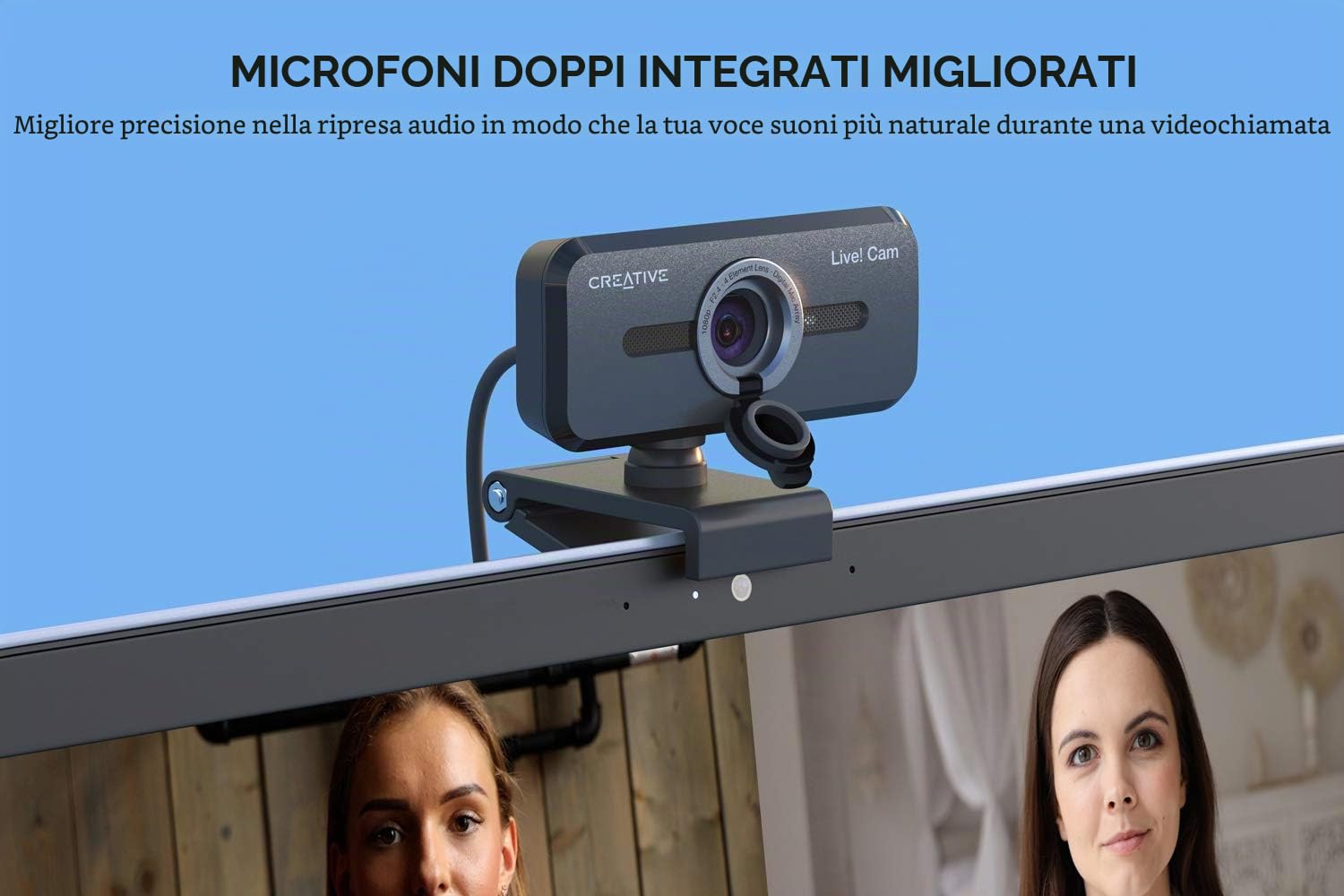 CREATIVE Live! Cam Sync 1080p V2 Full HD Webcam USB grandangolare con disattivazione automatica dell'audio e riduzione del rumore per videochiamate, doppio microfono integrato, per zoom, Skype