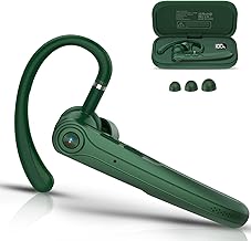 Single Bluetooth Headset with CVC8.0 and ENC Dual Microphone V5.4 Bluetooth Earphones with 25 Hours Talk Time, 180 Hours Standby, Headphones with Swivel Hook for Driving/Work/Office, Green