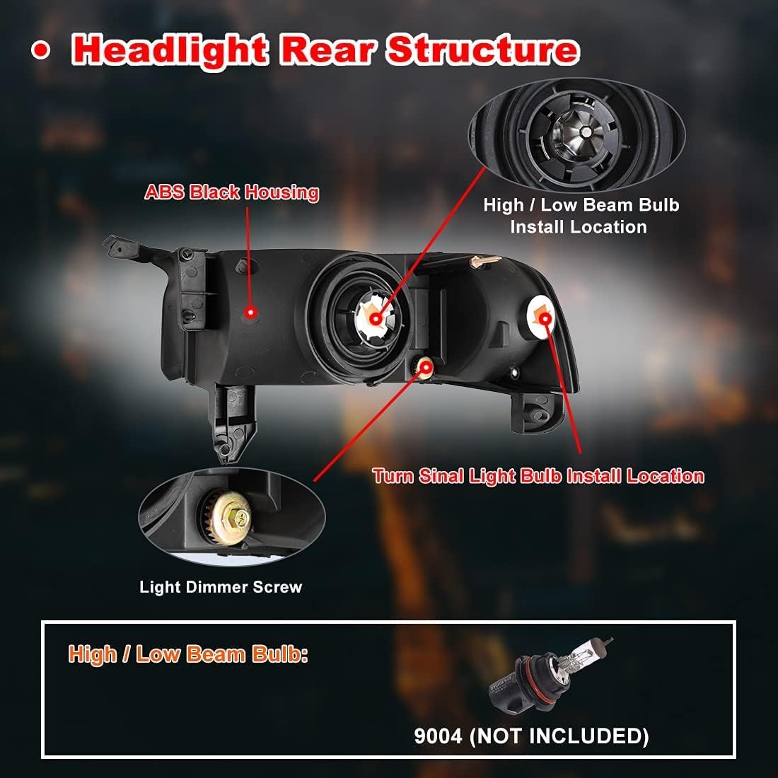 Nixon Offroad Headlights for Dodge Ram 1500 2500 3500 1994-2002 Head Lights Assembly LED Projector DRL Replacement Turn Signal Lights High Low Beam 1 Pair (Matte Black Housing/Clear Lens)