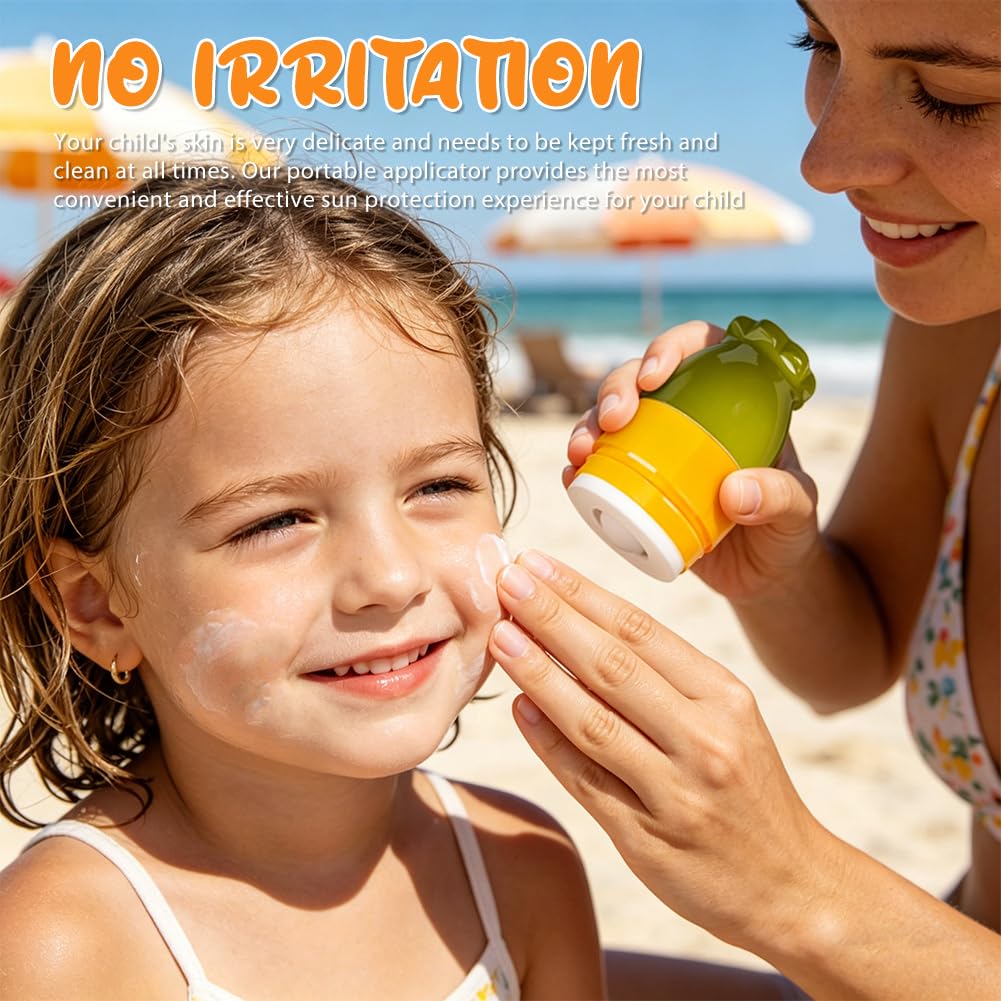 2 Pièces Applicateur de crème solaire, applicaterur creme solaire enfant 100ml, roll-on rechargeable et éponge, applicateur creme solaire portable avec crochet pour enfants, adultes et voyages