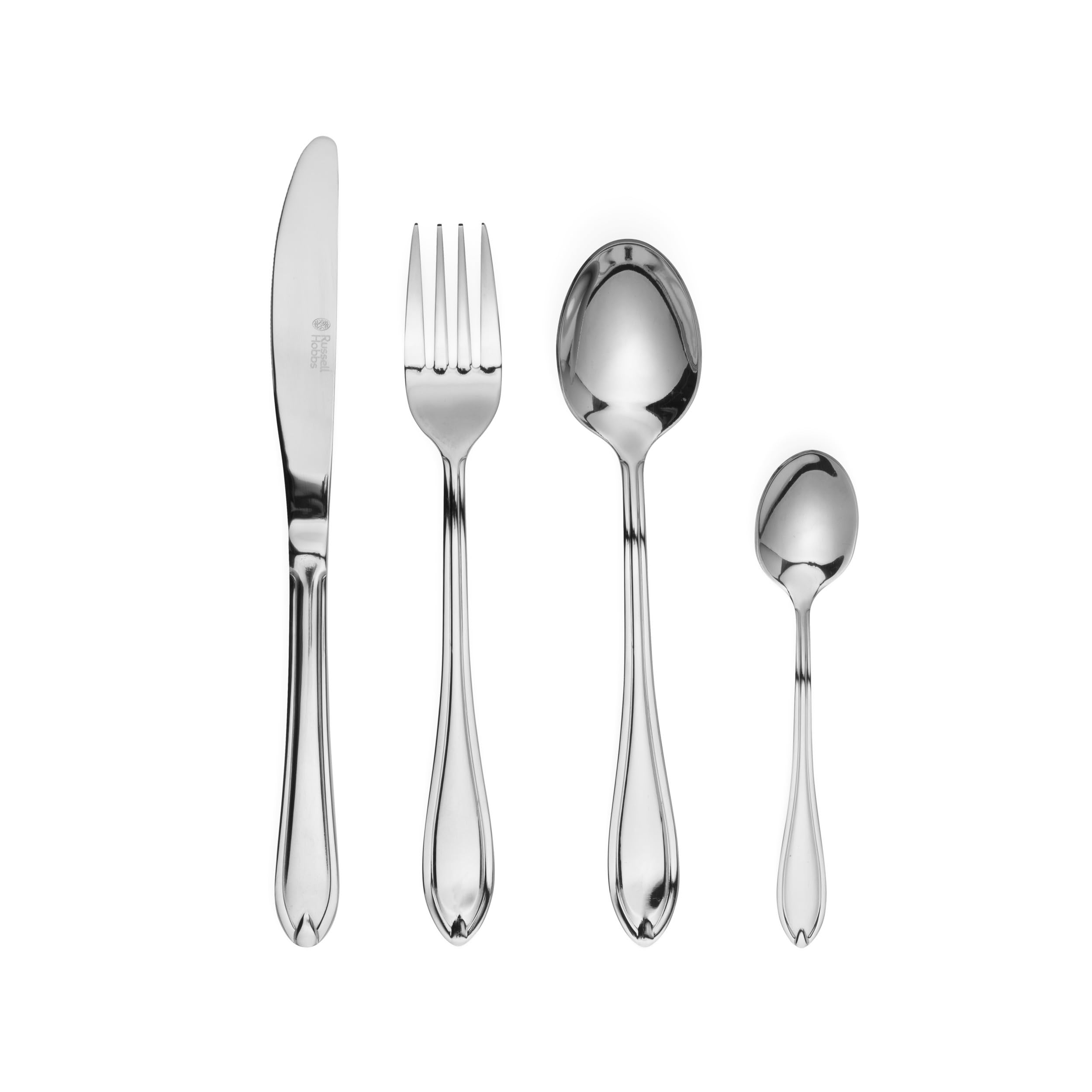 Russell Hobbs 32 Piece Cutlery Set - Marseille, 18/0 Stainless Steel Flatware, 8 Place Settings, Tableware with Forks, Knives, Steak Knife, Tablespoons, Teaspoons, Dishwasher Safe, 15 Year Guarantee