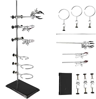 YaeTool Laboratory Stands Support Laboratory Grade Metalware Set Lab Clamp Flask Clamp Condenser Clamp Stands with 3 Support Ring 23.62" Rod