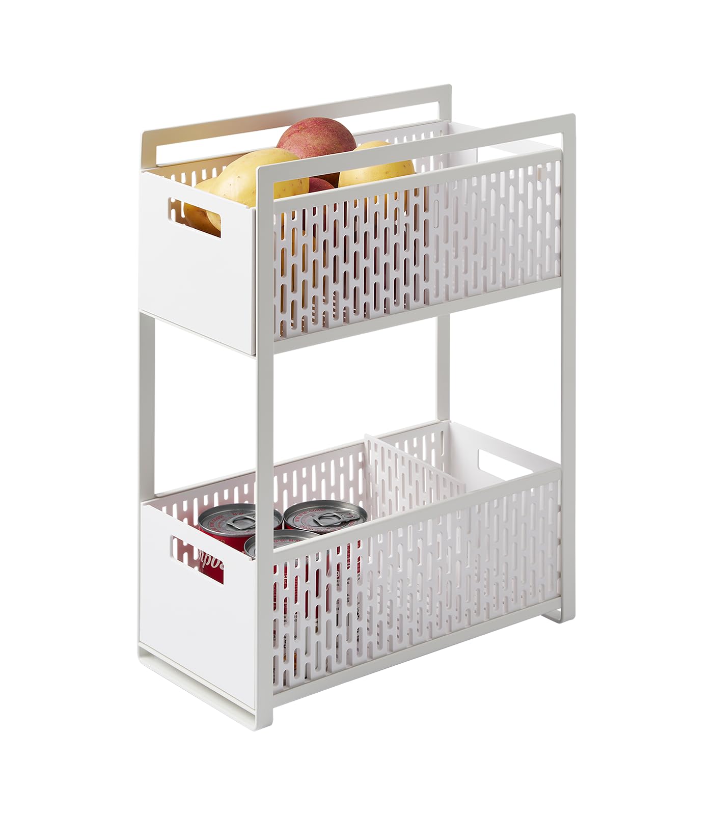 Yamazaki Home Tower 2 Tier Sliding Baskets Organizer Rack For Pantry Or Under Sink Storage - Space-Saving Solution For Spices, Cans, Cleaning Goods - Abs Plastic -