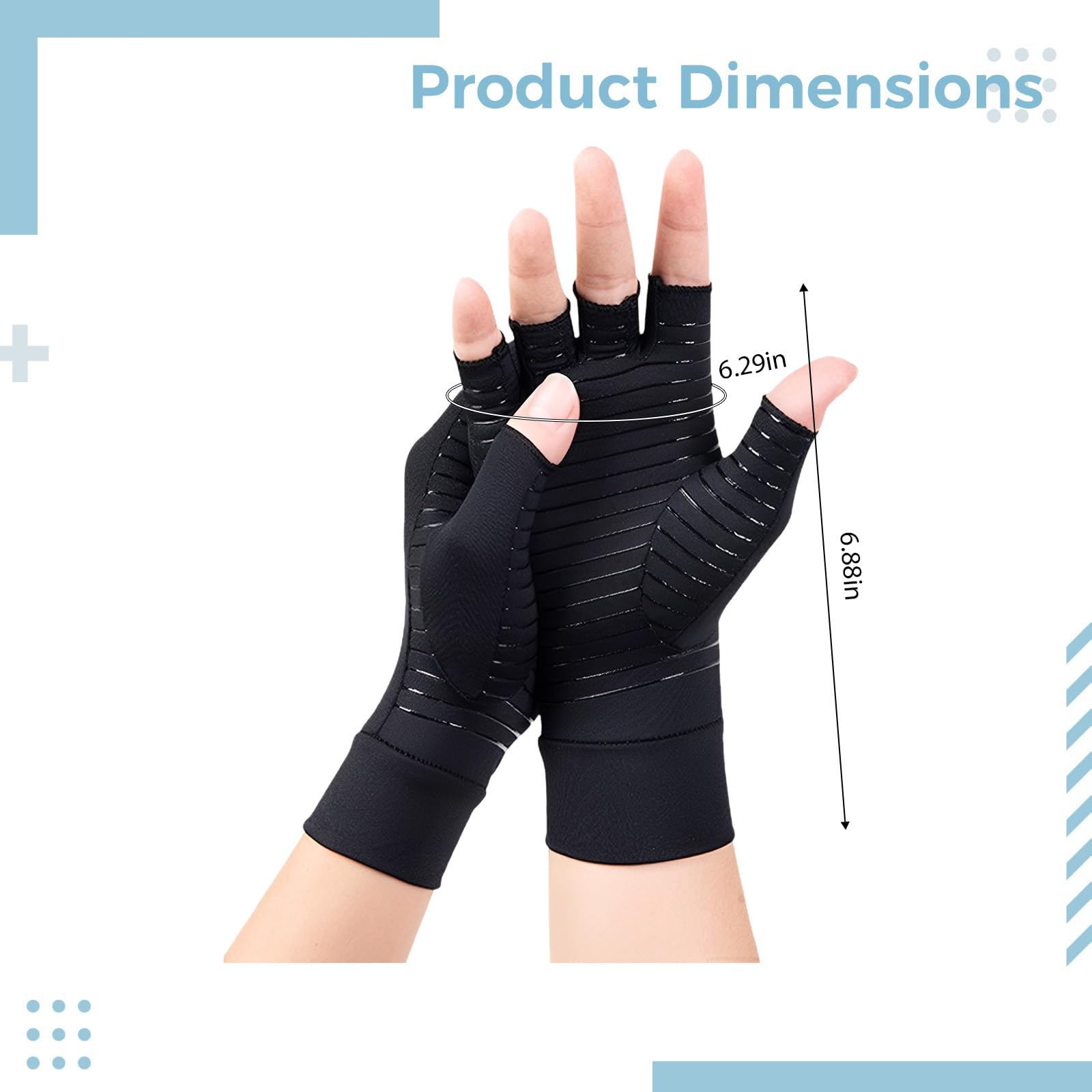 4 Paires de Gants de Compression sans Doigts en Fibre de cuivre, Silicone antidérapant pour Le Confort, Maintien pour vélo et Fitness, Taille M, Paume 16 cm, Longueur 17,5 cm