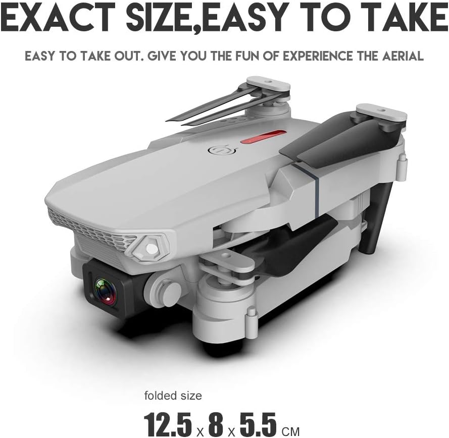 The GoolRC LS-E525 RC Drone in its folded compact size, measuring 12.5 x 8 x 5.5 cm, emphasizing its portability.