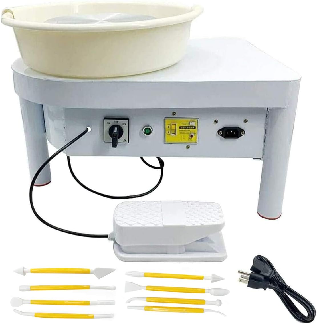 Lfhelper Pottery Wheel 9.8" (25cm）Electric Pottery Wheel Machine Ceramic Work Clay Forming Machine 350W with Foot Pedal and Detachable Basin for Ceramic Work Art Craft White