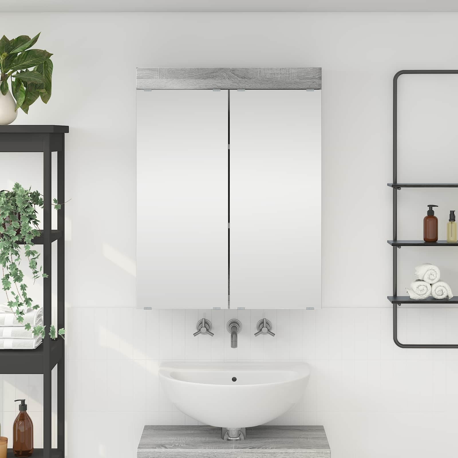 SYDE Armario Baño Gris Sonoma 60 x 16,5 x 78 cm | Madera elaborada, Acabado mate, Almacenaje toallas, Montaje requerido