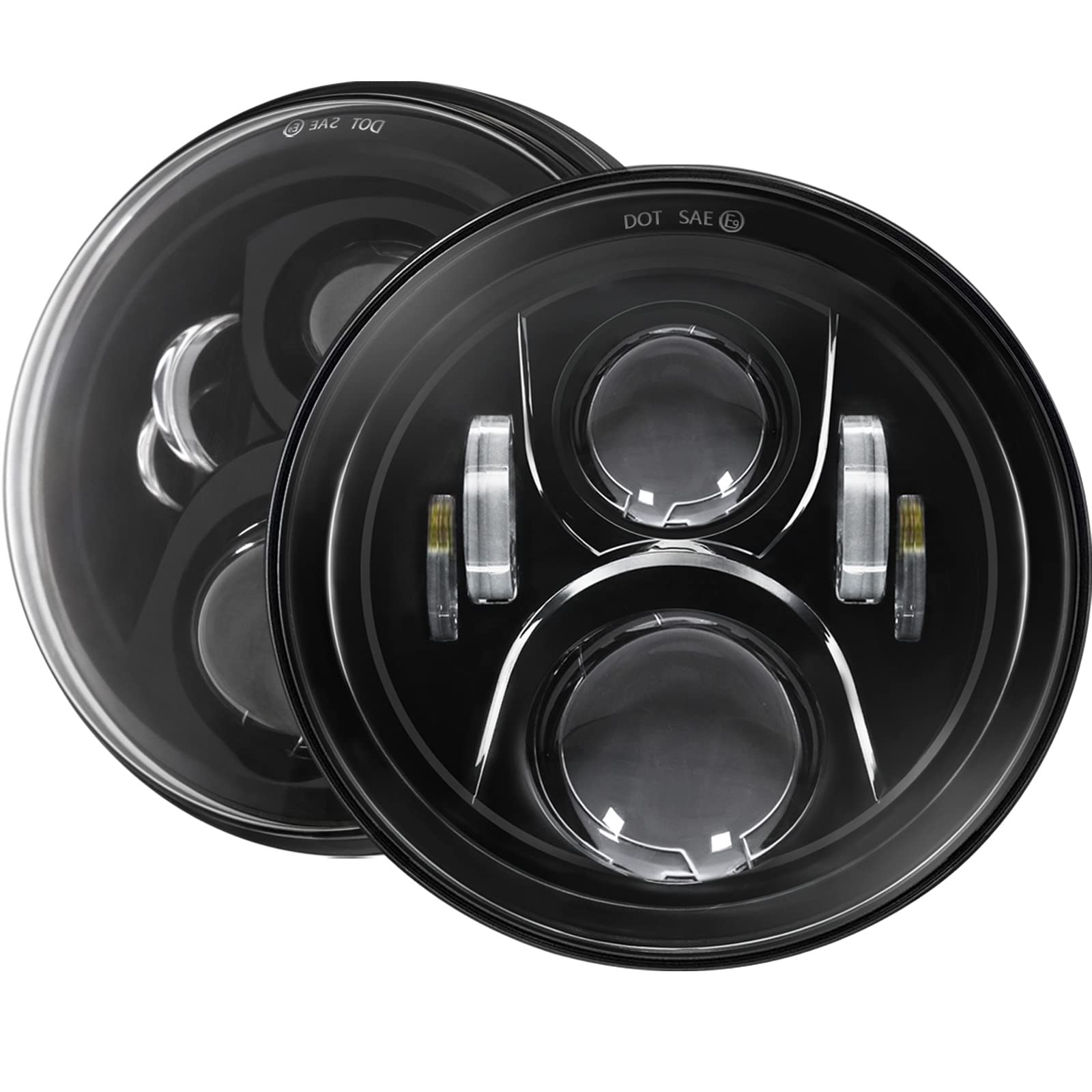 Photo 1 of Haitzu 7 inch Round LED Headlights Hi&Lo Sealed Beam Headlamps Compatible with Jeep Wrangler JK TJ LJ CJ Hummber H1 H2(Black, 2pcs)