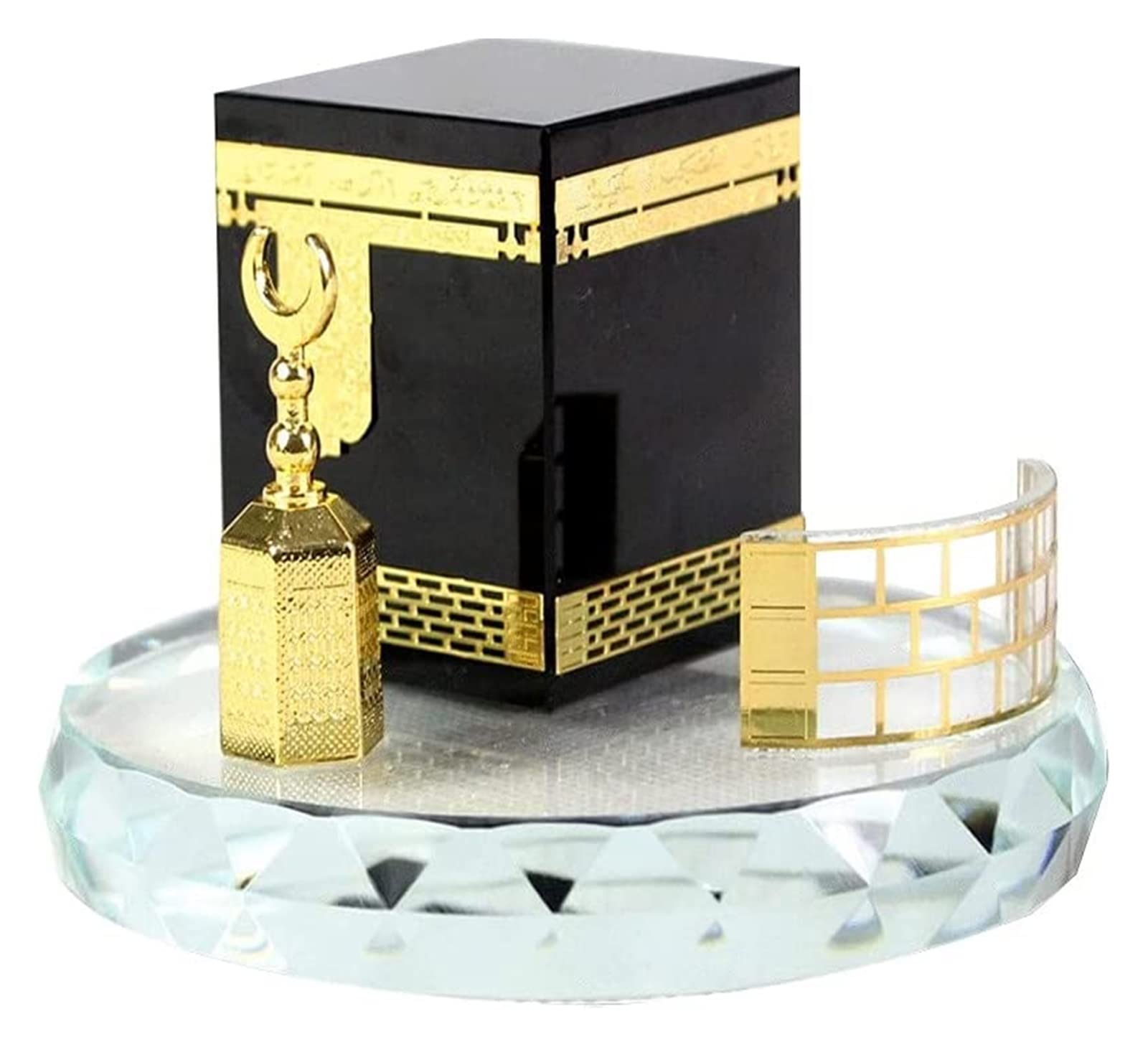 TEmkin Sculpture Tabletop Three Piece Crystal Gilded Kaaba Engraving Desktop Room Craft Gift Office Architecture Model Kit Elegant Statue