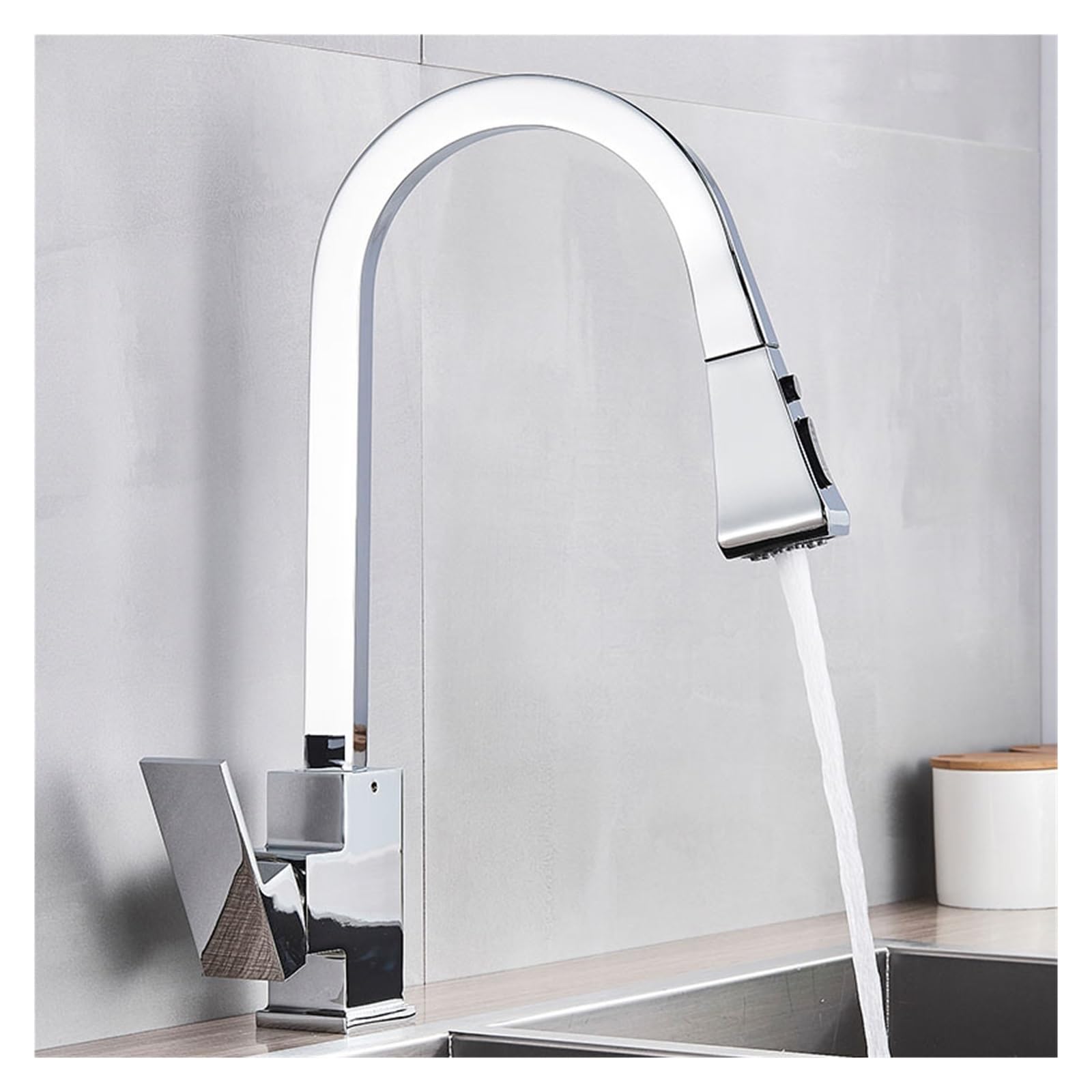 Yjyjy Chrome Faucet Black Square Pull Out Kitchen Faucet Single Lever Hot Cold 360 Rotation Mixer Tap Basin Water Crane Tap For Kitchen Tap