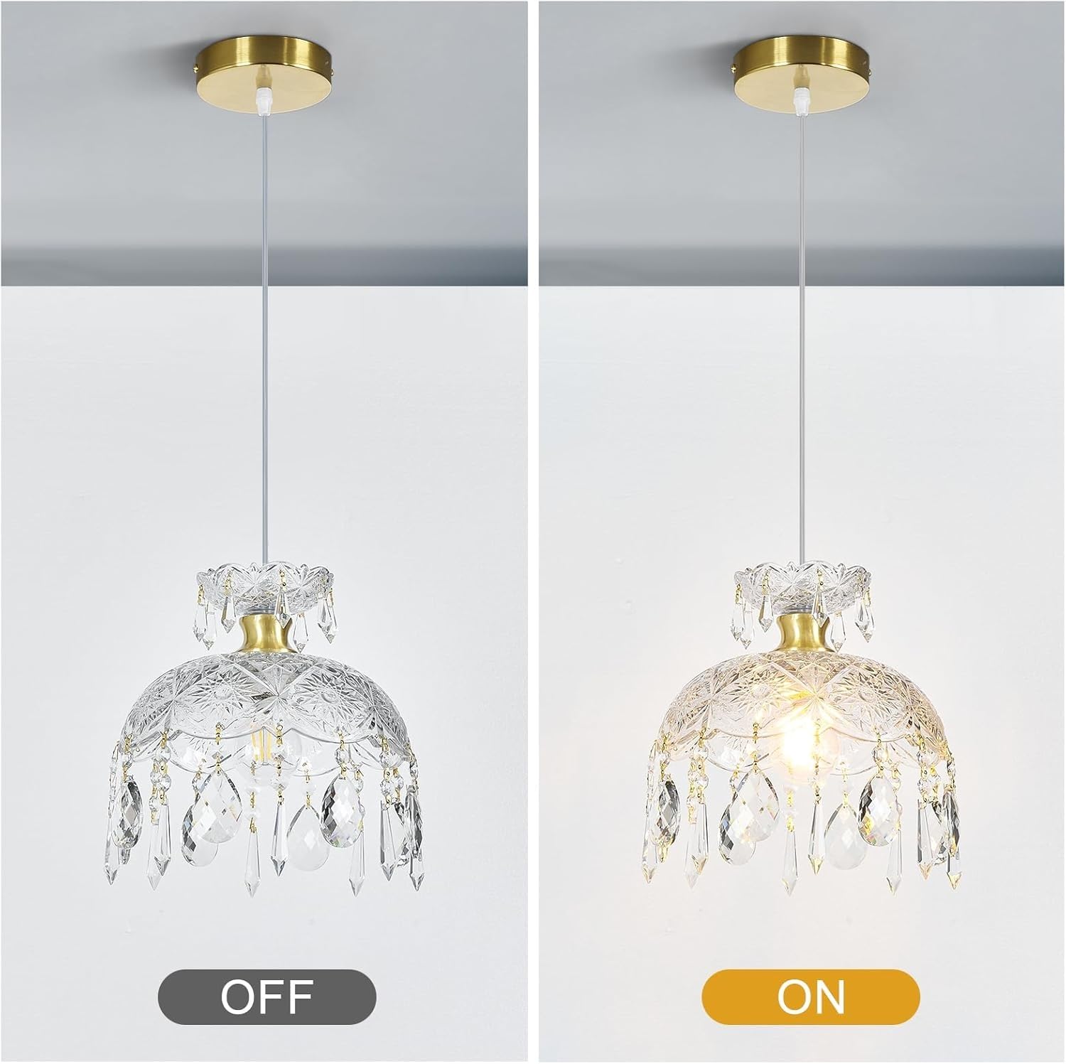 Nowoczesna lampa wisząca z brązu szklana 25cm z kopułą i przezroczystą kryształową kulą E27 regulowana wysokość zabytkowe mini lampy wiszące do kuchni wyspy sypialni jadalni salonu