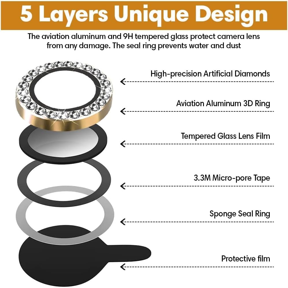 Image of DIAMOND Camera Lens Protector For IPHONE 16 PRO / 16 PRO MAX ( DESERT ) UHD 9H Glass, Anti Drop, Scratch Resistant, Case Friendly, Removable, Waterproof, Heavy Duty Camera Protector, ( BUY 2 GET 1 FREE )