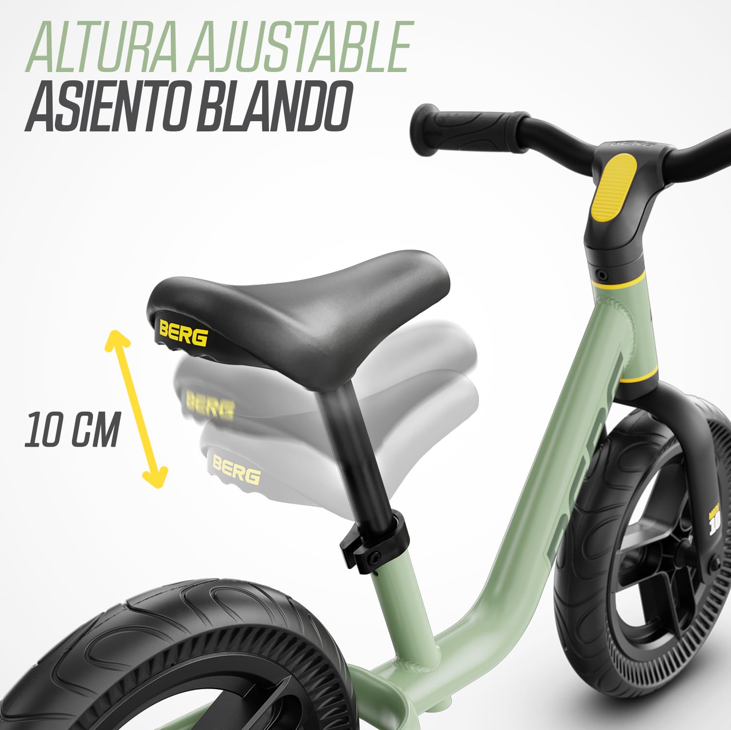 BERG Bicicleta sin Pedales MOOV 10 | 2-5 años, 10 pulgadas, manillar y sillín regulables en altura, ligero, ruedas hinchables